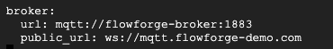 "Screenshot showing MQTT configuration in flowforge.yml"